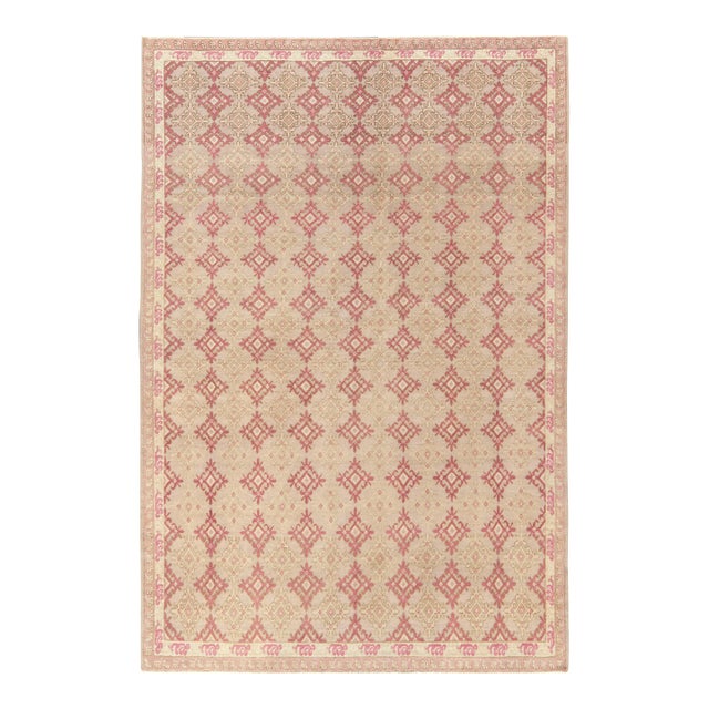 1960s Vintage Deco Rug in Red, White & Pink Geometric Pattern For Sale