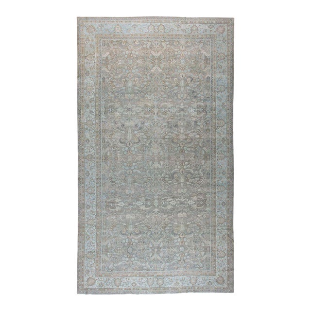 Large Indian Gray Green Antique Rug - 12' x 21'3" For Sale