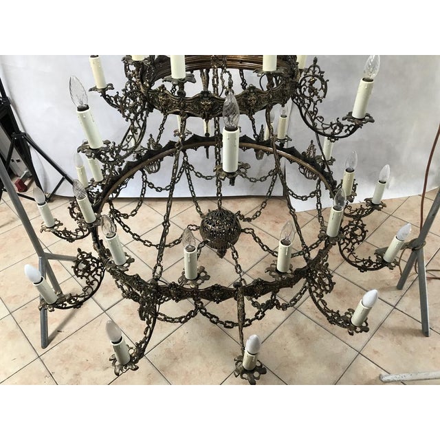 Metal Large Palace Chandelier in Brass and Bronze, 1950s For Sale - Image 7 of 18