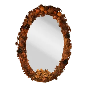 19th Century French Leather Floral and Fruit Wall Mirror