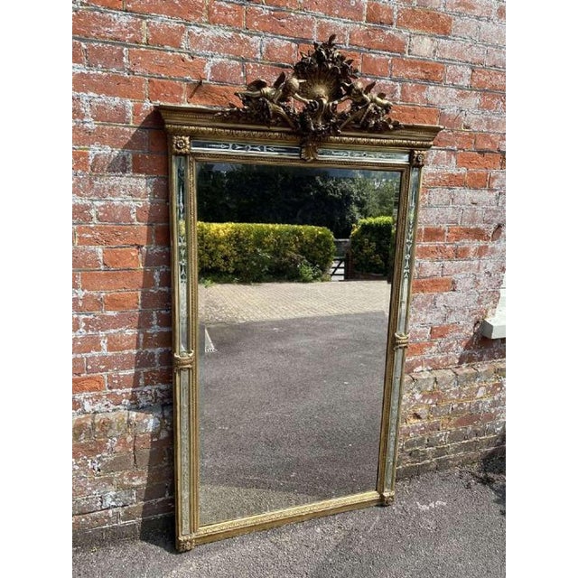 Glass Large Antique 19th Century French Carved Wood & Gesso Mirror For Sale - Image 7 of 7