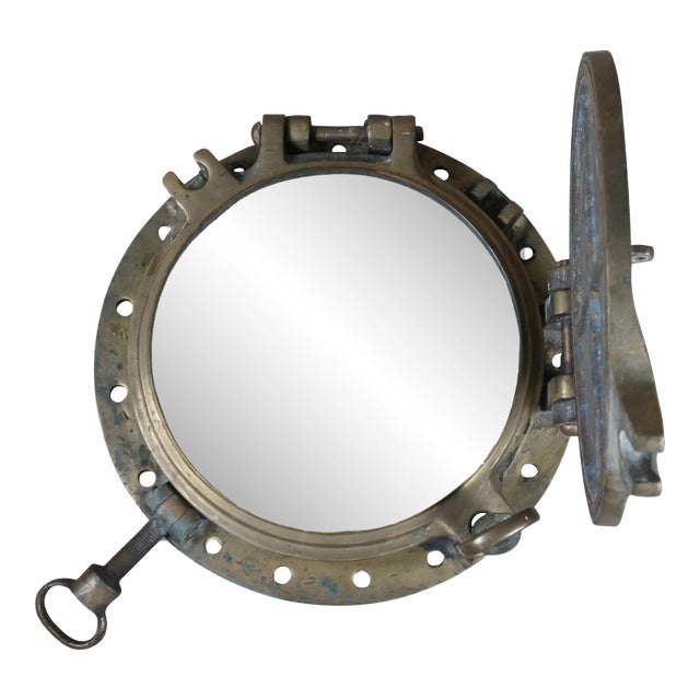 Early 20th Century Solid Brass Ships Porthole Window Nautical Maritime For Sale