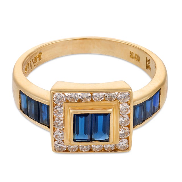 Contemporary Levian Vintage Sapphire Diamond 18k Yellow Gold Ring, Size 6.75 For Sale - Image 3 of 6