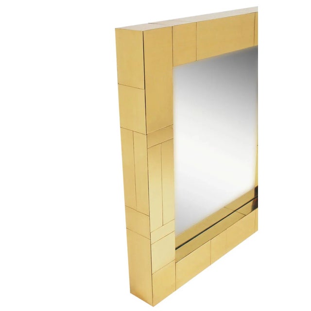 Mid-Century Brass Square Cityscape Mirrors in the Style of Paul Evans For Sale In Philadelphia - Image 6 of 11
