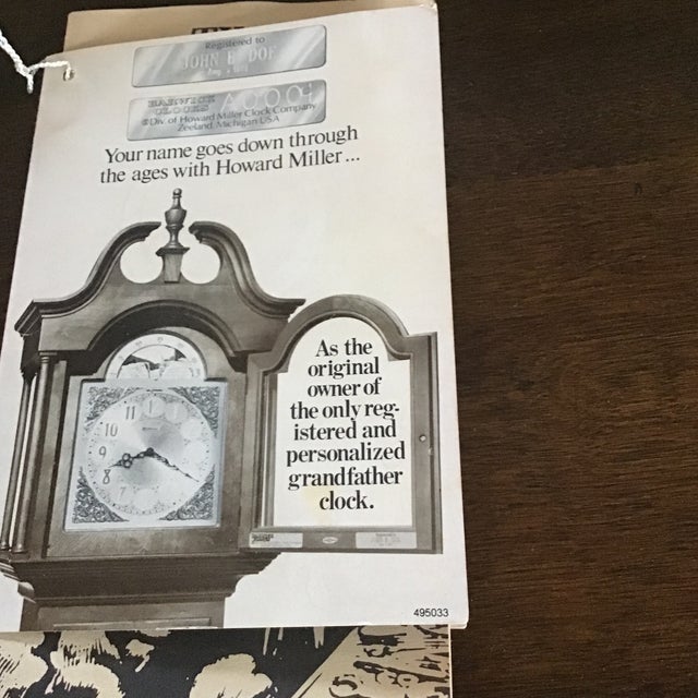 Wood 1976 Mid Century Howard Miller Grandfathers Clock, Serial #148609 For Sale - Image 7 of 12