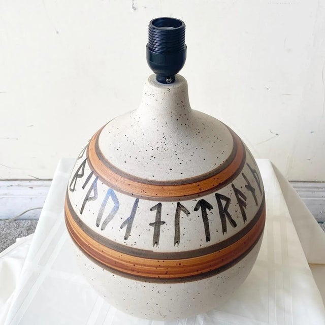 Mid-Century Modern Vintage Danish Pottery Hand Painted Table Lamp by Hans Nielsen Buch For Sale - Image 3 of 7