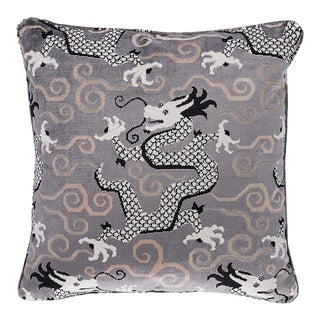 Schumacher Bixi Velvet 22" Pillow in Silver For Sale