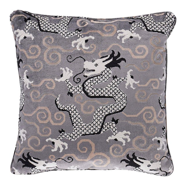 Schumacher Bixi Velvet 22" Pillow in Silver For Sale