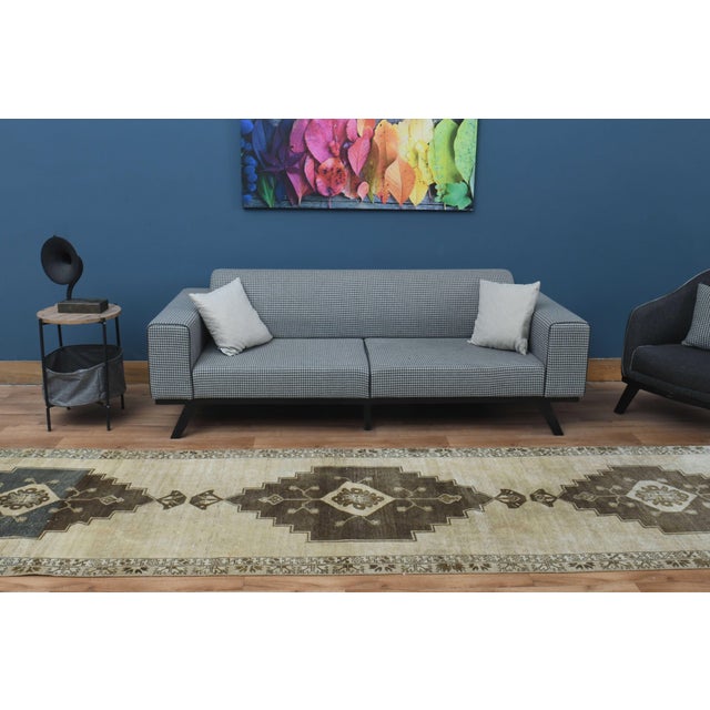 1970s Vintage Handmade Wool Cotton Turkish Beige Area Rug For Sale - Image 4 of 11