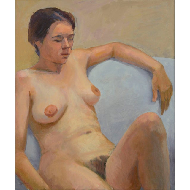 Seated Female Nude Figure in Oil on Canvas Beautiful modern impressionist figure painting of a seated nude woman by George...