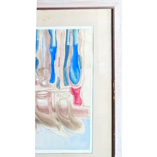 Mid-Century Modern Mid Century Abstract, Surrealist Watercolor Painting - A Kitchen Scene - Signed and Dated 1960 For Sale - Image 3 of 9