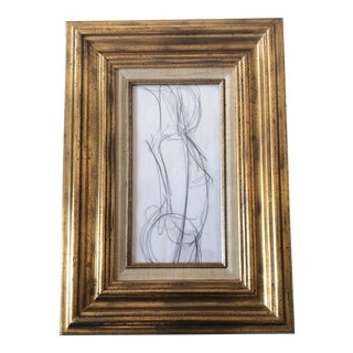 Vintage Original Abstract Female Nude Charcoal Study Drawing 1950’s Vintage Frame For Sale