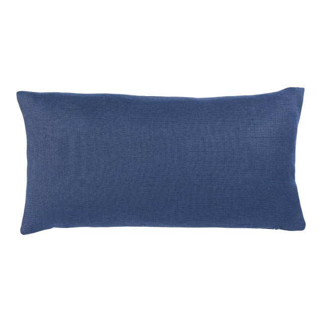 Schumacher Piet Performance Linen 24" Lumbar Pillow In Indigo For Sale