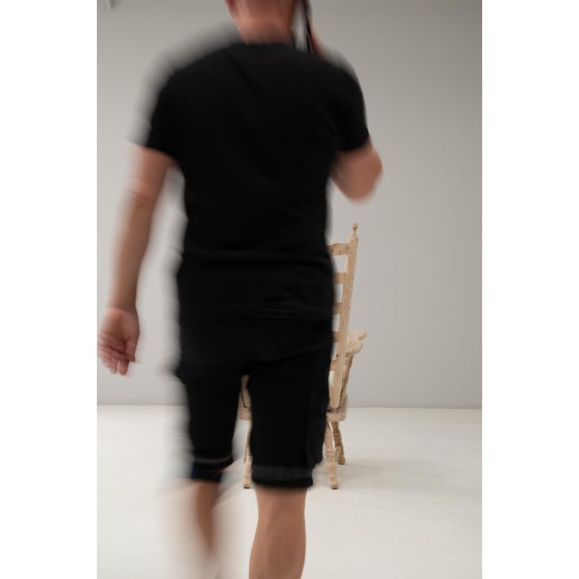 20th Century French Spindle-Back Oak Armchair with Bouclé Cushions For Sale - Image 18 of 18