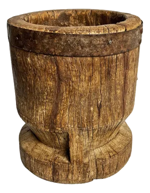 Vintage Rustic Old India Wood Pestle Pot