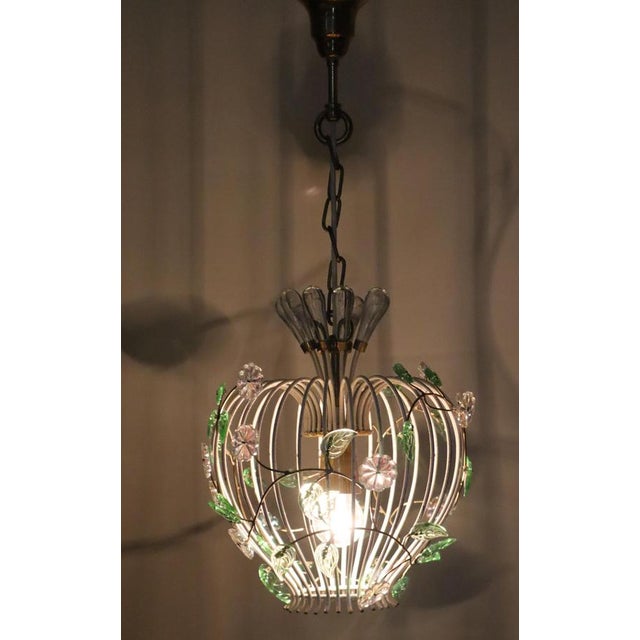 Mid-Century Modern Birdcage Hanging Lamp with Iridescent Flowers, 1950s For Sale - Image 14 of 18