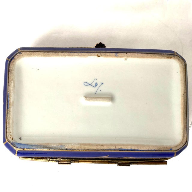 19th Century French Signed Sevres Style Hand Painted Parcel Gilt Porcelain Dresser Box For Sale - Image 10 of 12