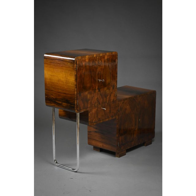 Art Deco Asymmetrical Cabinet in Walnut and Chrome, Poland, 1930s For Sale - Image 3 of 13