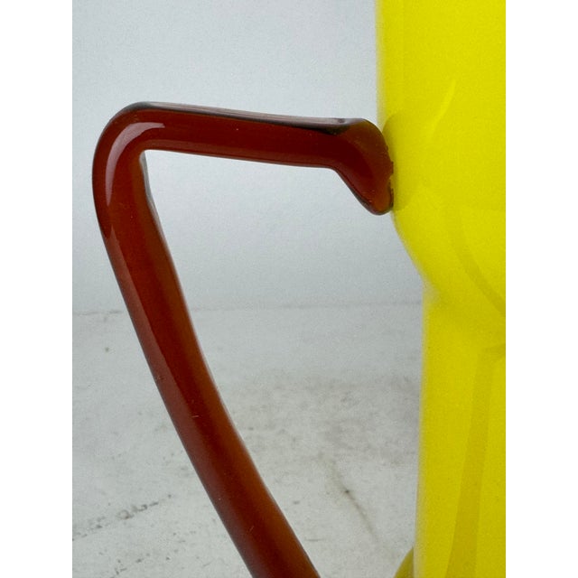 1980s Vintage Yellow and Red Empoli Cased Italian Glass Pitcher For Sale - Image 10 of 11