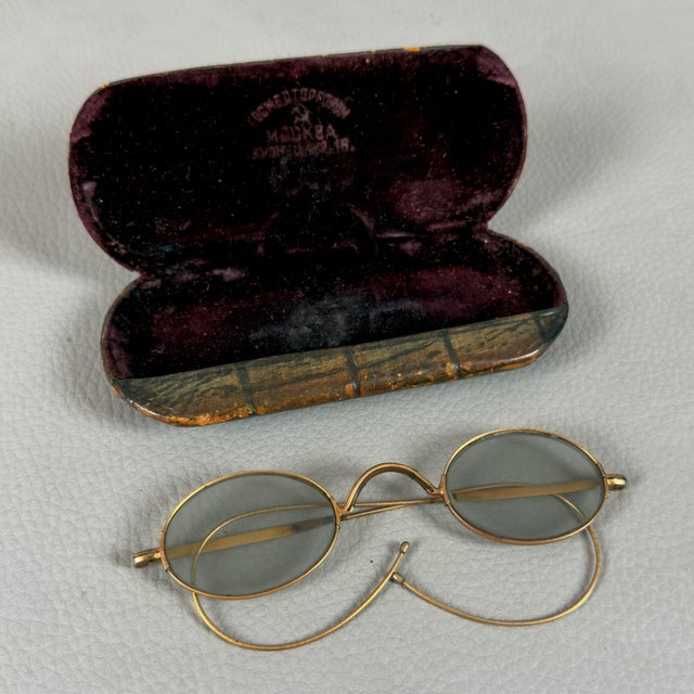 Antique Early 20th Century 14kt Gold Windsor Glasses with Case For Sale - Image 11 of 11