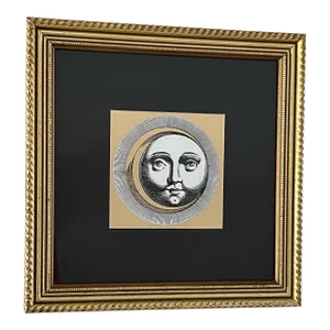 Vintage Fornasetti Attributed, Sun and Moon, Sole E Luna, Matted, Gilt Frame