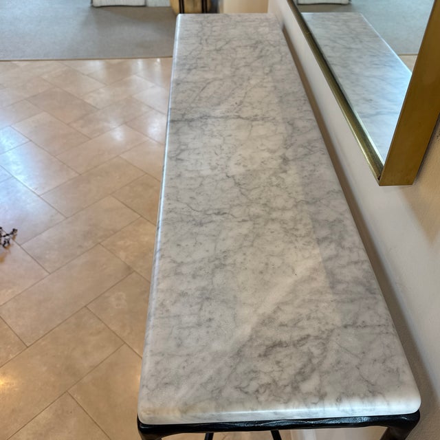 Restoration Hardware Rh Thaddeus Marble Console Table — Carrara Marble Top on Forged Iron Base For Sale - Image 4 of 10