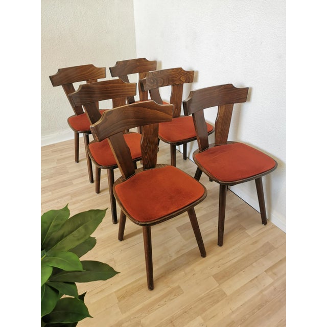 Vintage Tyrolean Dining Chairs with Red Fabric Seat, 1970s, Set of 6 For Sale - Image 16 of 18