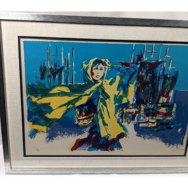 1960s Signed & Numbered Limited Edition Harbor Scene Lithograph 33/125 in Silver Gallery Frame For Sale - Image 10 of 15