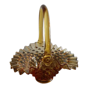 1960s Fenton Amber Hobnail Basket Vase