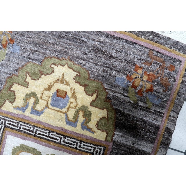 Dark Green 1960s, Vintage Tibetan Art Deco Khaden Rug 3' X 7' For Sale - Image 8 of 13
