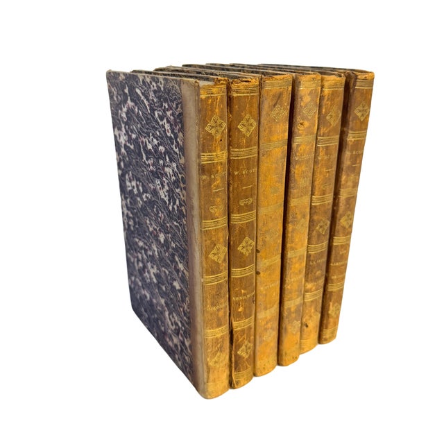 Early 19th Century 1830s Antique French Edition Walter Scott Novels Half-Leather - Set of 6 For Sale - Image 5 of 12