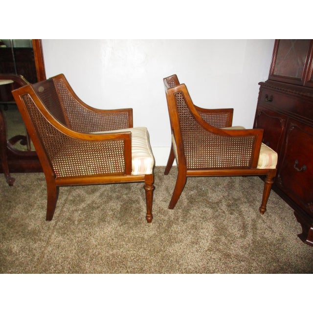 Wood 1940s Hollywood Regency Cane Back Bergere Chairs- a Pair For Sale - Image 7 of 8