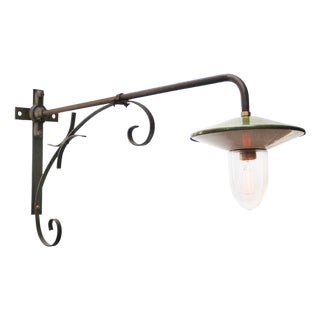 French Green Enamel Cast Iron Street Wall Light For Sale