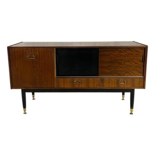 Mid-Century Sideboard in Teak with Sliding Doors and Brass Drawers, 1950s For Sale