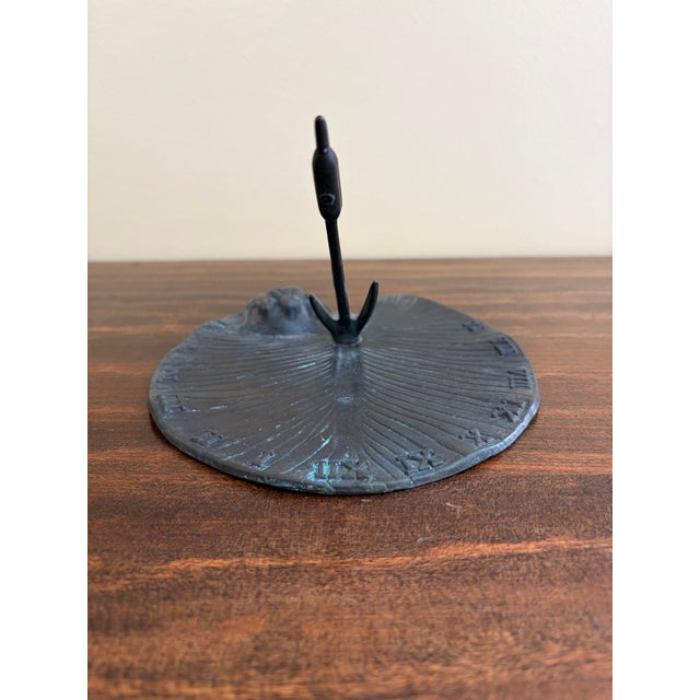 Late 20th Century Vintage English Country Iron Garden Sundial With Frog on a Lily Pad For Sale - Image 5 of 7
