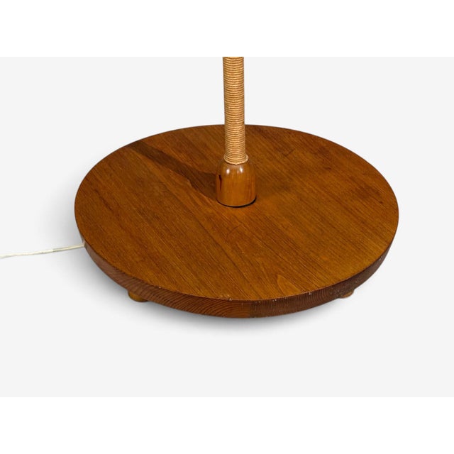 1940s Swedish Modern, Floor Lamp, Elm, Brass, Cord, Beige Fabric For Sale - Image 11 of 12