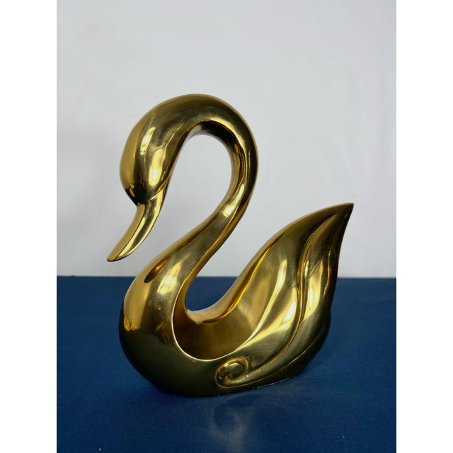 Monumental 15-Inch Hollywood Regency Brass Swans – Pair For Sale In Houston - Image 6 of 10