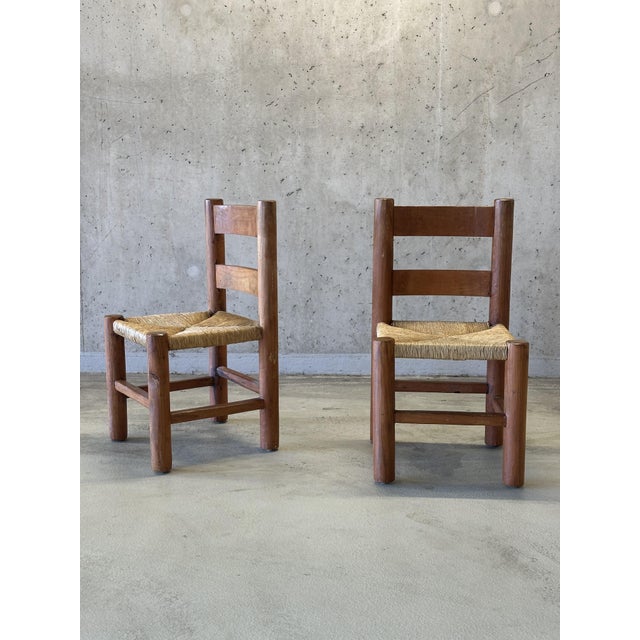 Mid-Century Modernist Wood and Rush Dining Chairs in the style of Charles Dudouyt, 1960s, Set of 2 For Sale - Image 16 of 16