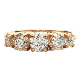 1900-1909 14k Yellow Gold Old European Cut Diamond Band Ring, Size 7 For Sale