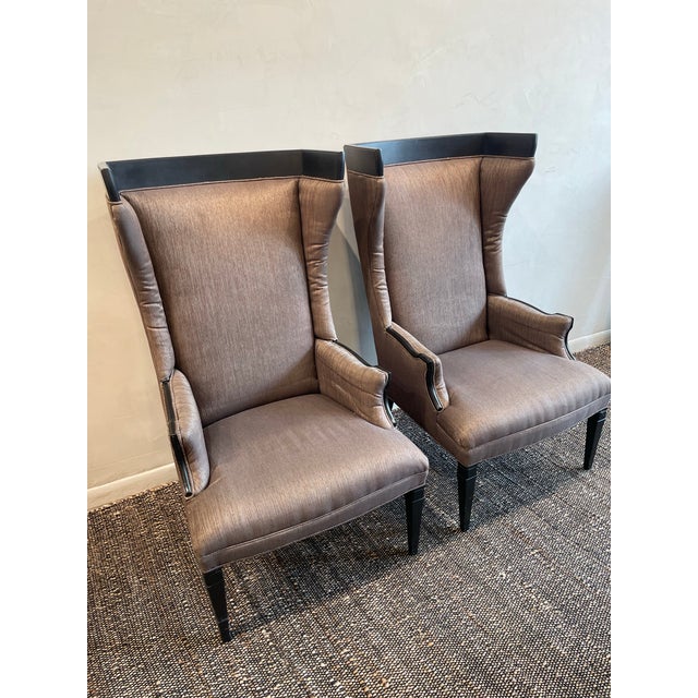 Mid-Century Modern 1960s Vintage High Back Wing Chairs - A Pair For Sale - Image 3 of 7