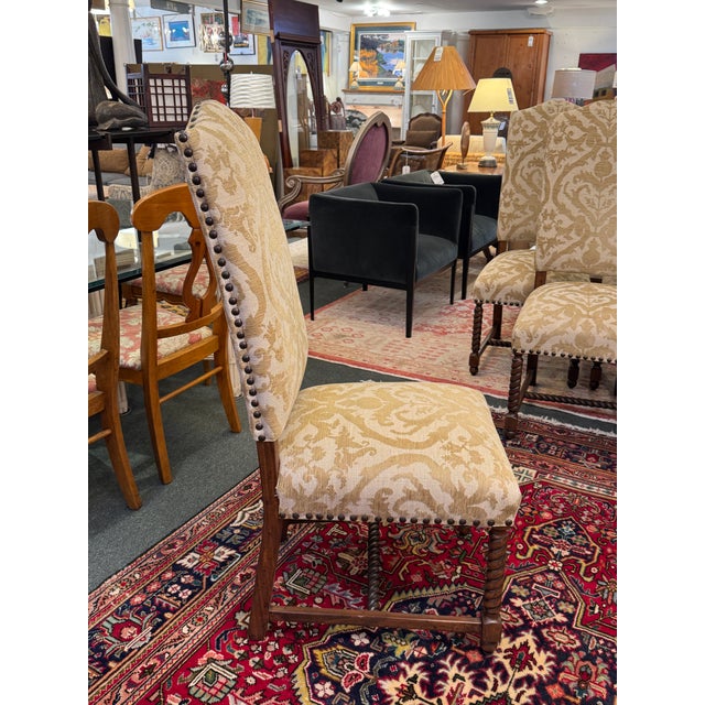 French Louis XIII Style High Back Damask Dining Chairs, Set of Six For Sale - Image 13 of 13