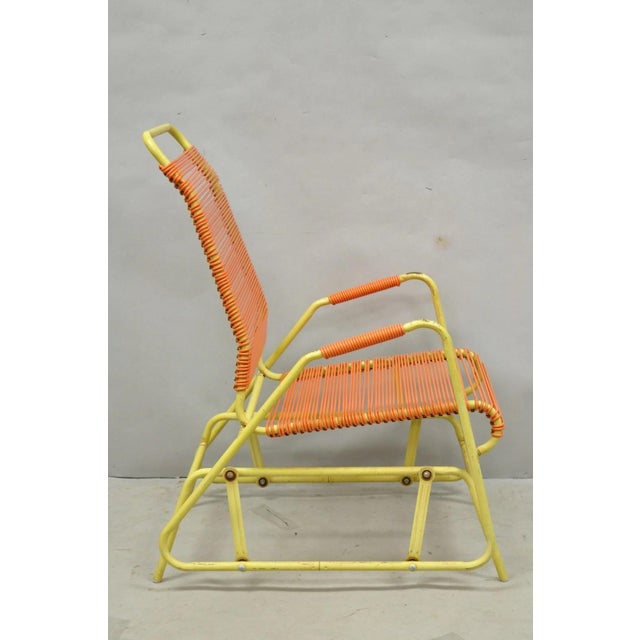 Vintage Mid Century Modern Orange Vinyl Spaghetti Strap Glider Lounge Chair For Sale - Image 4 of 18