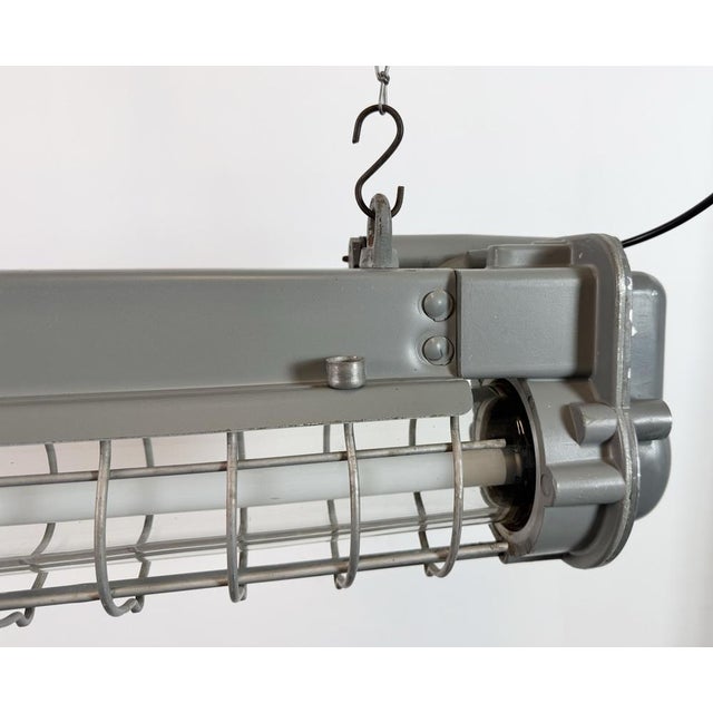 Gray Industrial Grey Hanging Tube Light from Elektrosvit, 1970s For Sale - Image 8 of 18