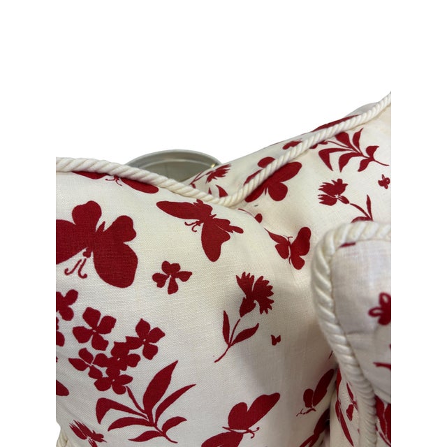 Pair of large custom-made pillows made in a Tillet Textilles butterfly print fabric. Pillow's backs are the same fabric....