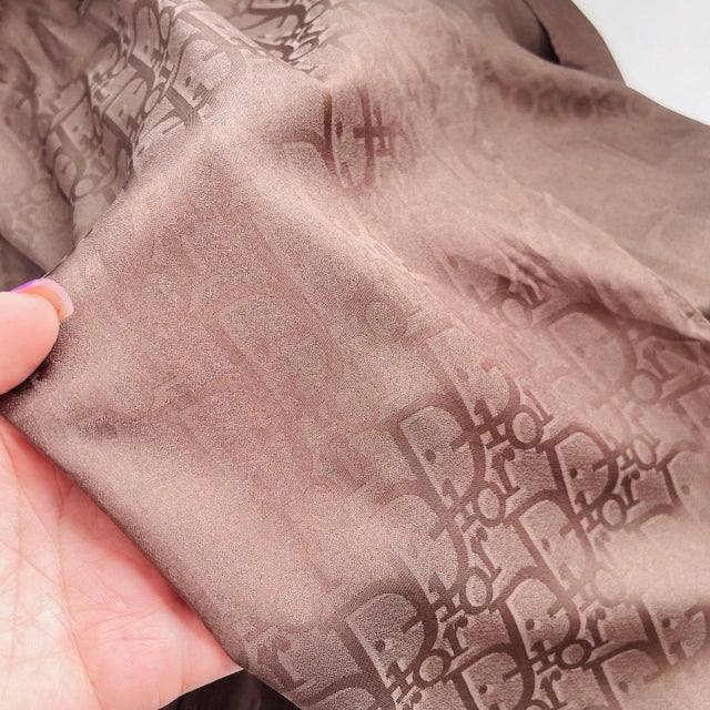 French Christian Dior Brown Monogram Wool Silk Scarf For Sale - Image 3 of 9