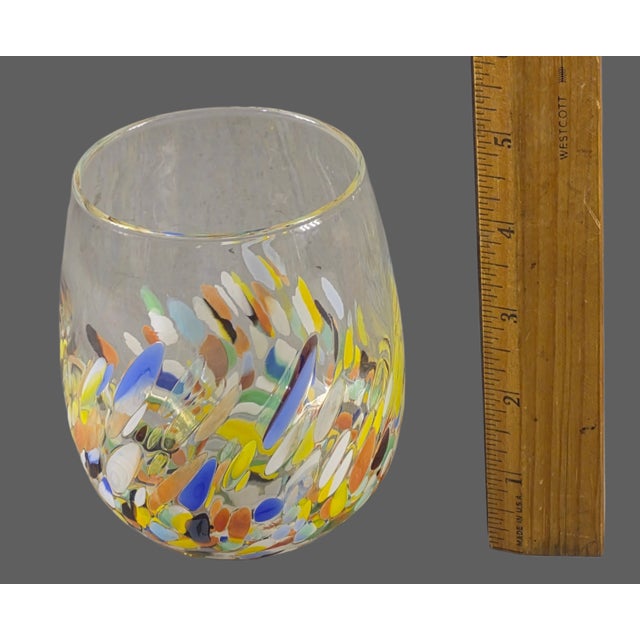 Glass Late 20th Century Hand Blown Art Glass Confetti Highball Tumbler Glasses - Set of Four For Sale - Image 7 of 9