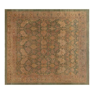 Antique Turkish Oushak Rug in Soft Green, Beige, and Faded Plum For Sale