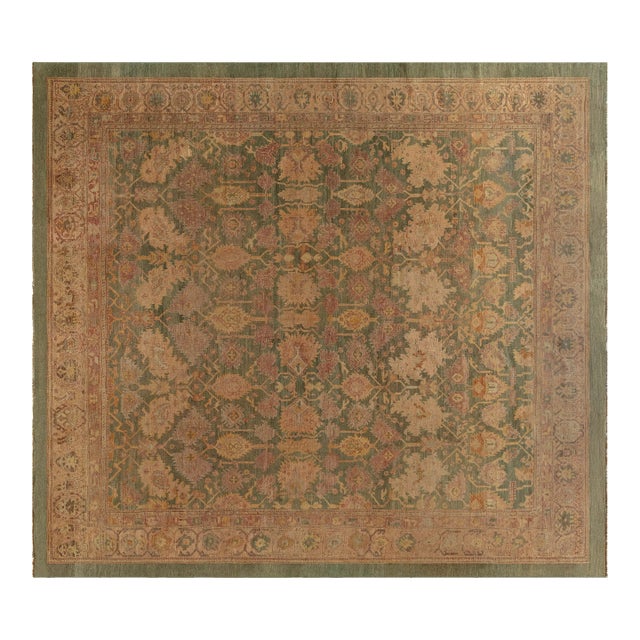 Antique Turkish Oushak Rug in Soft Green, Beige, and Faded Plum For Sale