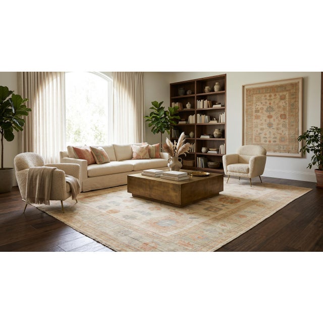 Elevate your space with the understated elegance of this Modern Oushak Style Handmade Wool Rug. Expertly hand-knotted with...