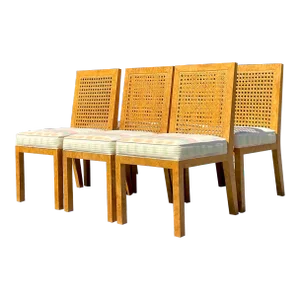 Vintage Boho Cane and Burl Wood Dining Chairs After Widdicomb - Set of 6